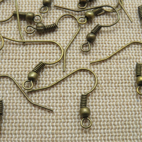 20 boucles d'oreille Crochets hameçon bronze 19mm - ensemble de 20 apprêts pour fabrication bijoux