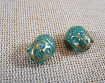 5 Perles Bouddha bronze ou argenté en métal visage bouddhisme, ensemble de 5 perle, création bijoux zen DIY