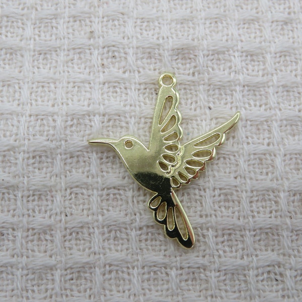 Pendentif Colibri en métal, doré ou argenté, breloque oiseau-mouche, apprêt pour fabrication bijoux