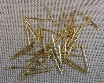 50 Golden flat head stud nails 16mm 18mm 20mm 22mm 28mm 30mm 32mm 35mm 40mm - set of 50 jewelry findings