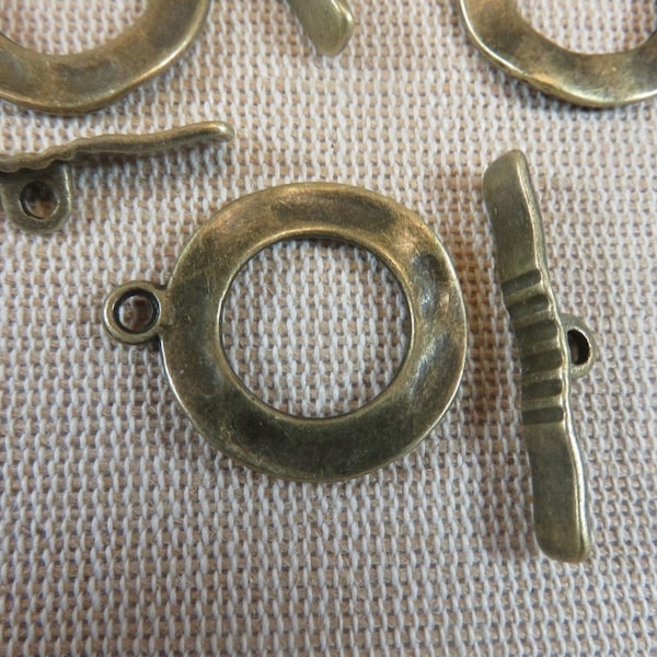 4 Fermoirs toggles martelé bronze antique en métal - ensemble de 4 crochets à bascule pour bracelet