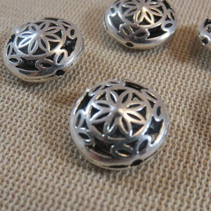 5 Silver openwork floral beads spacer 17mm in metal, set of 5 large beads, DIY jewelry creation