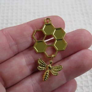 Golden honeycomb pendant with honey bee charm, DIY necklace jewelry making image 10