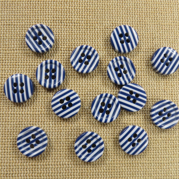 20 Blue and white striped buttons 13mm little sailor style - set of 20 striped sewing buttons for baby clothes