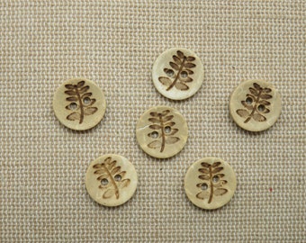 6 Knöpfe aus Kokosnussholz mit Laubgravur, 12 mm – Set mit 6 natürlichen Nähknöpfen