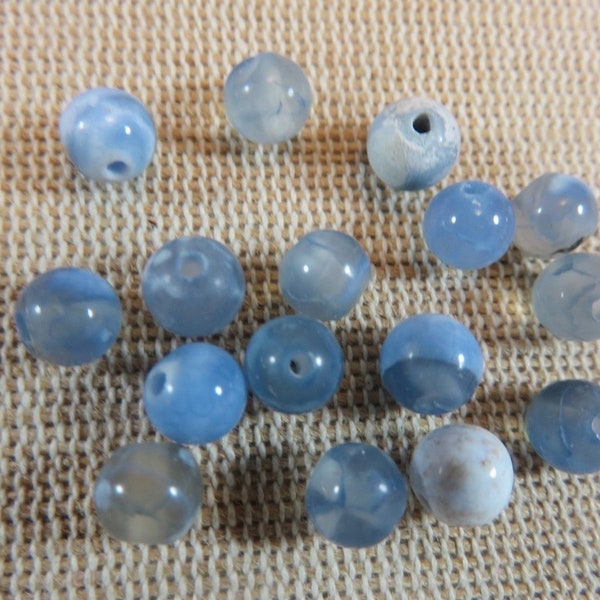 10 Perles Agate bleu feu craquelé 6mm 8mm 10mm gemme ronde, ensemble de 10 Pierre, création bijoux DIY