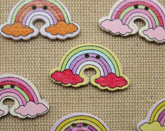 10 Boutons couture Arc-en-ciel en bois 30mm, ensemble de 10 bouton fantaisie, scrapbooking, décoration