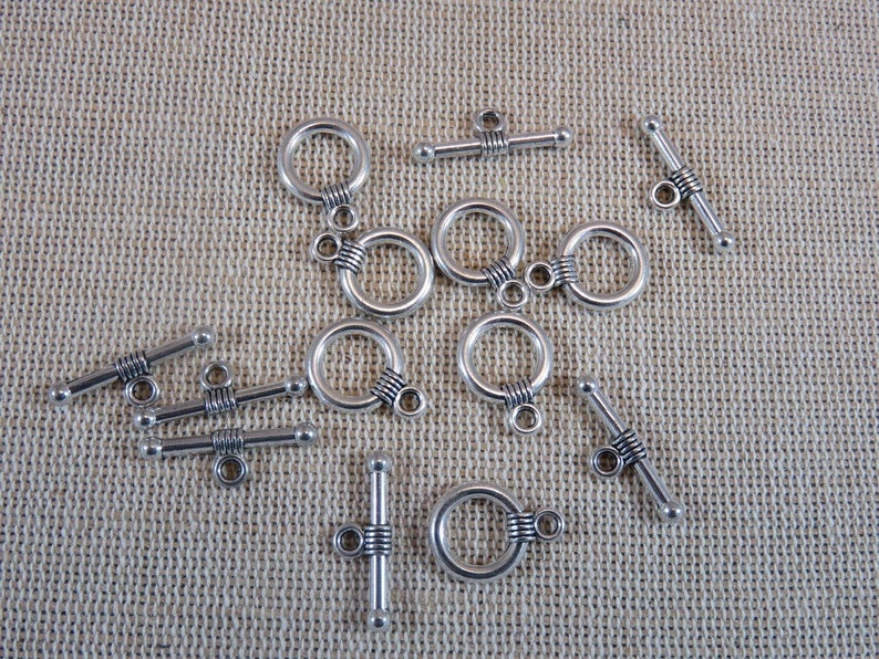 10 Antique silver metal Toggles clasps set of 10 antique style clasps creation bracelet necklace image 2