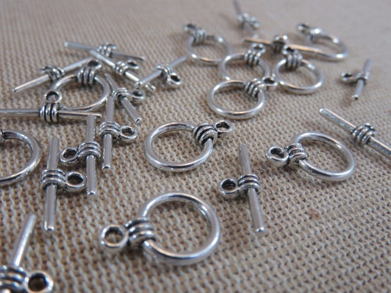 10 Fermoirs Toggles métal argent vieilli ensemble de 10 fermoirs style antique création bracelet collier image 6