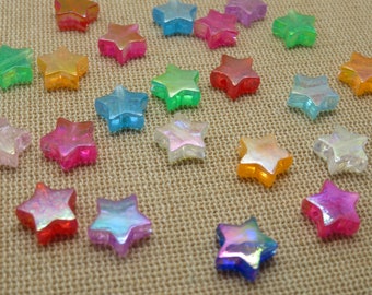 25 Perles étoile acrylique 11mm multicolore, ensemble de 25 perle fantaisie, fabrication bijoux DIY