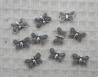 10 Papillon perle entretoise argenté 10mm en métal, ensemble de 10 perles insecte volant, création bijoux DIY nature