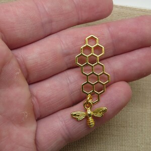 Golden honeycomb pendant with honey bee charm, DIY necklace jewelry making image 2