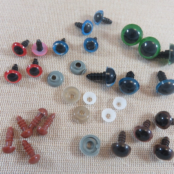 Yeux de sécurité rond couleur bleu vert rouge pour amigurumi poupée - ensemble de 10 œils sécurisé