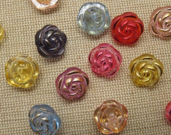 10 Multicolored flower sewing button 13mm in acrylic, set of 10 sewing buttons