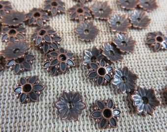 20 Copper flower cups 7mm in metal, set of 20 caps for pearls, primer for DIY jewelry making