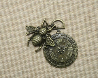 Pendentif Steampunk abeille montre bronze 42mm en métal, breloque horloge pour fabrication bijoux DIY