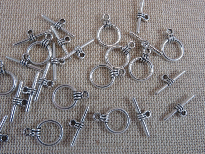 10 Fermoirs Toggles métal argent vieilli ensemble de 10 fermoirs style antique création bracelet collier image 4