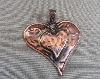 Copper hammered effect heart pendant with 74mm bail, DIY jewelry necklace creation