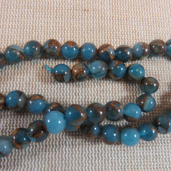 10 Perles Jaspe bleu or cloisonné 6mm 8mm ronde - ensemble de 10 pierre de gemme effet lac marin pour fabrication bijoux