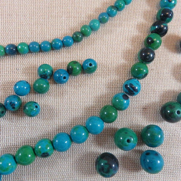 10 Perles Chrysocolle bleu-vert 6mm 8mm 10mm 12mm - ensemble de 10 perles ronde pour fabrication bijoux bohème ethnique