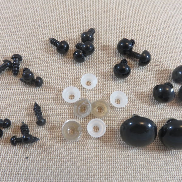 Yeux sécurité noir rond 5mm 6mm 8mm 10mm 12mm 18mm - œils sécurisé amigurumi peluche doudou poupée