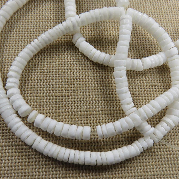 20 White natural shell rondelle beads, 4mm, 6mm, 8mm - set of 20 irregular Heishi discs