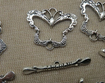4 Fermoirs Toggles papillon métal argenté, ensemble de 4 fermoirs pour fabrication bracelet
