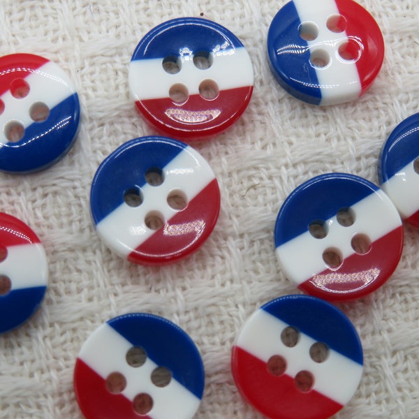 10 sewing buttons France flag Blue White Red in resin, set of 10 buttons, DIY sewing creation