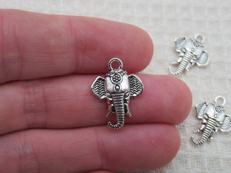 5 Pendentifs éléphant argenté ou bronze breloque 21mm en métal, ensemble de 5 apprêt, fabrication bijoux DIY image 3