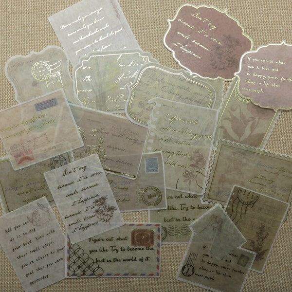 étiquette carte postale vintage lettre ancienne rétro, stickers autocollant scrapbooking, bullet journal / 20pcs