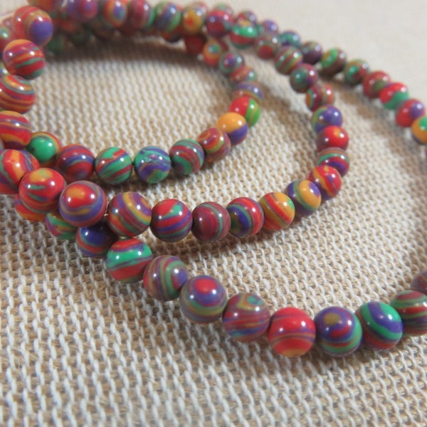 10 Perles Malachite de synthèse arc-en-ciel 4mm 6mm 8mm 10mm, Ensemble de 10 perle, fabrication bijoux Hippie DIY