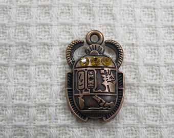 Khéper Egyptian scarab copper rhinestone pendant 25mm - A hieroglyphic charm for jewelry making