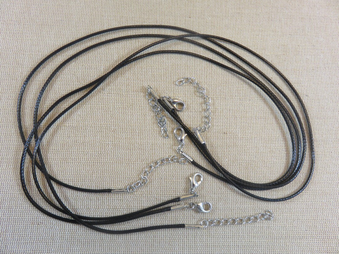 50 Cordons Pour Colliers Noirs Cirés 50 Cm - Avec Mousquetons - Pour Pendentifs, Perles, DIY Bijoux - Diamètre 2 Mm