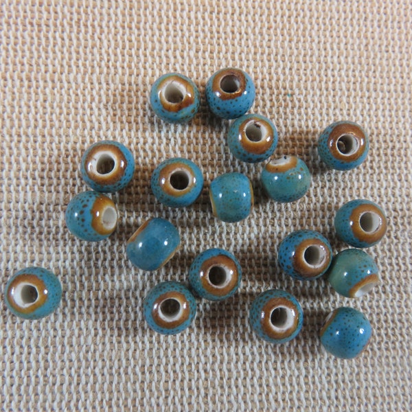 10 Perles en céramique 6mm - bleu, rouge, verte, beige, marron - ensemble de 10 perles ronde, pour fabrication bijoux DIY
