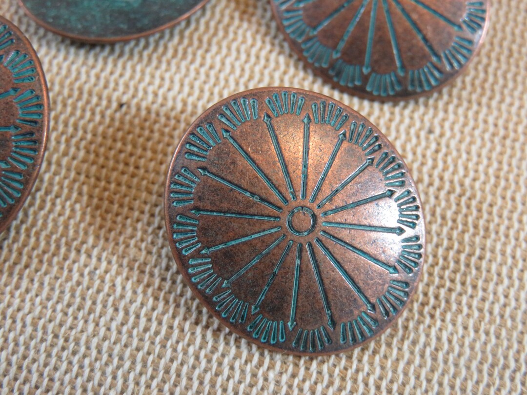 4 Oval Shield Buttons in Patinated Copper or Silver Metal, Set of 4 ...