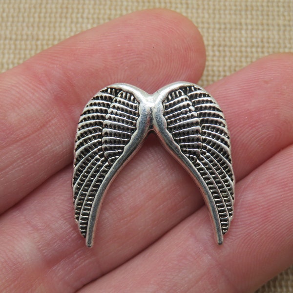 Perlina in argento con ali d'angelo 3D da 25 mm, perlina distanziatrice per la creazione di gioielli con collane fai-da-te