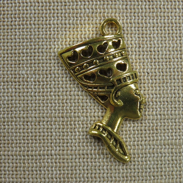 Pendentif Néfertiti doré 40mm en métal, Grand pendentif pharaon reine d'Égypte, création bijoux égyptien DIY
