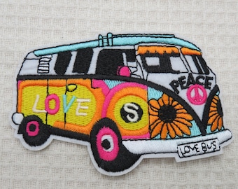 Patch combi van hippie écusson thermocollant - appliqué brodé véhicule vintage automobile