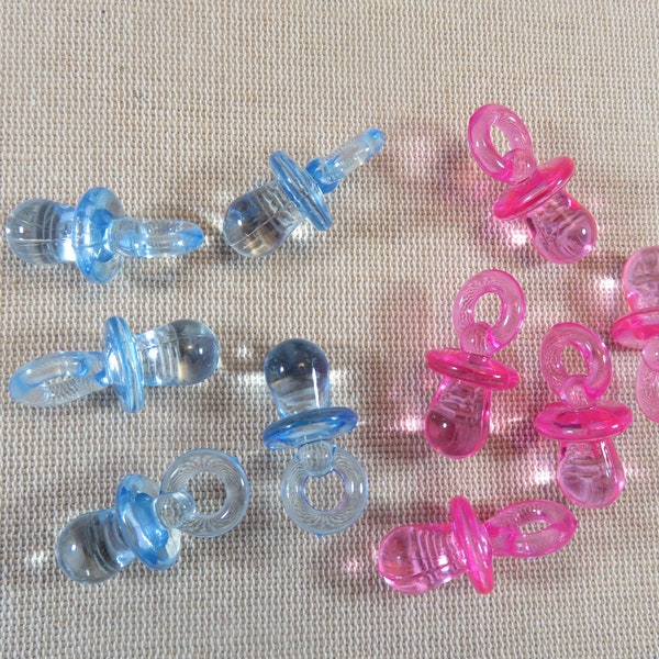 5 Pendentifs tétine Bleu ou Rose 31mm en acrylique - ensemble de 5 breloques pour fabrication bijoux baby shower