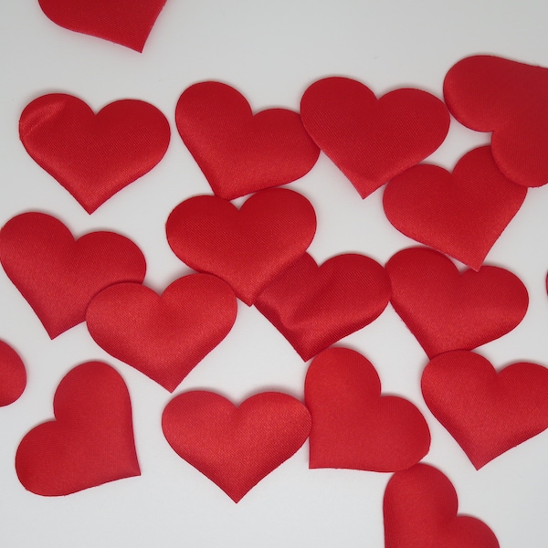 20 Cœur tissu satin rouge - ensemble de 20 coeur pour saint-valentin scrapbooking - décoration de table / lit