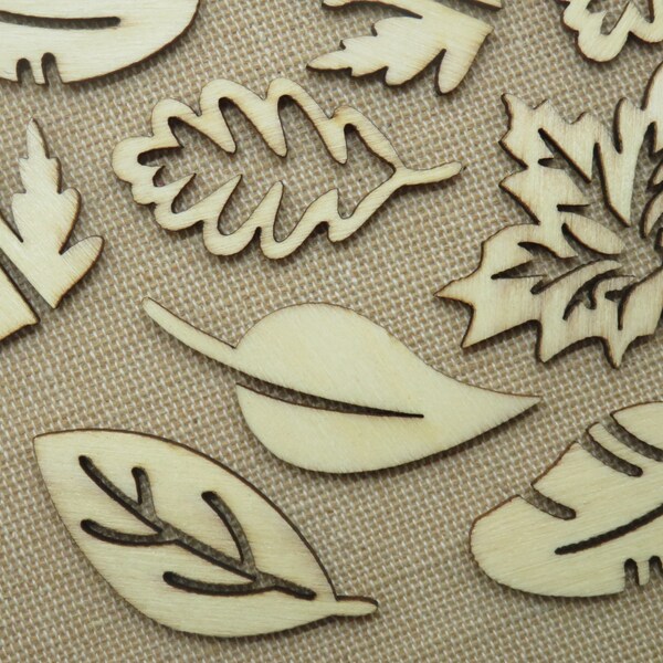 10 Découpe en bois feuille nature - décoration brut scrapbooking à coller ou coudre