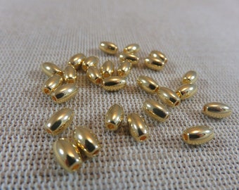 20 Perles tonneau ovale métal coloris doré 6mm - ensemble de 20 perles grain de blé pour fabrication bijoux