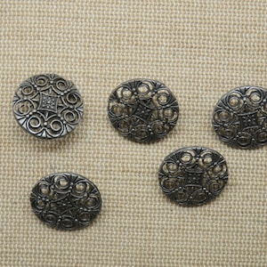 5 Boutons filigrané mandala fleur métal argenté 18mm rond ensemble de 5 boutons de couture zdjęcie 2