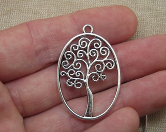 2 Pendentifs arbre de vie ovale, Argenté, Cuivre, Or - ensemble de 2 breloques pour fabrication bijoux bohème