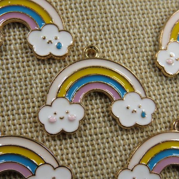 5 Pendentif Arc-en-ciel breloque métal émaillé, ensemble de 5 apprêt pour création bijoux DIY