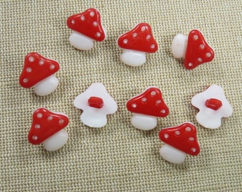 10 Boutons champignon rouge en acrylique 15mm - ensemble de 10 boutons de couture