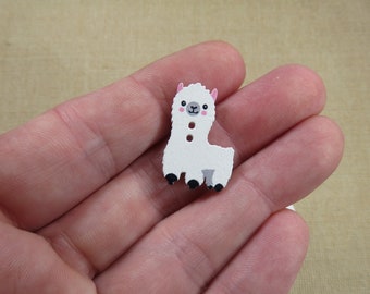 8 Boutons en bois Lama Kawaii couture customisation, ensemble de 8 bouton, scrapbooking décoration layette