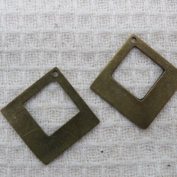 2 Pendentif losange ethnique bronze 30mm, fabrication bijoux DIY collier, boucles d'oreille