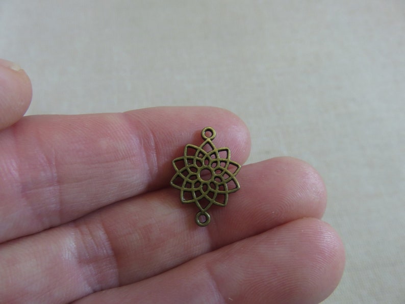 10 20mm bronze lotus flower pendants set of 10 charm connectors for making jewelry image 3