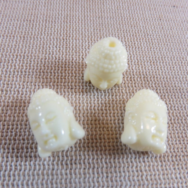 4 Perles Bouddha corail crème synthétique , ensemble 4 perles Tête de Bouddha, fabrication bijoux zen DIY